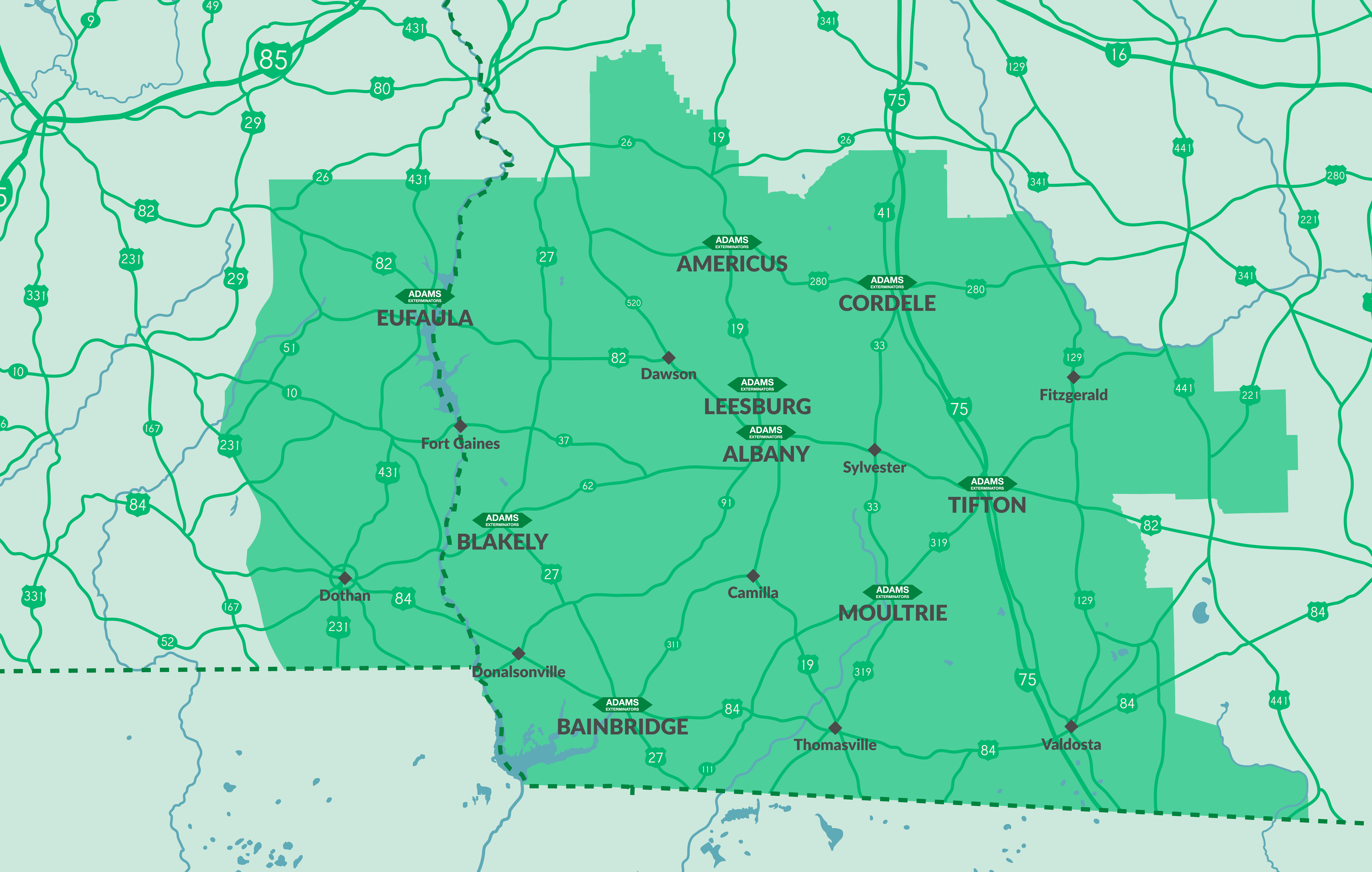 Map of Georgia county locations