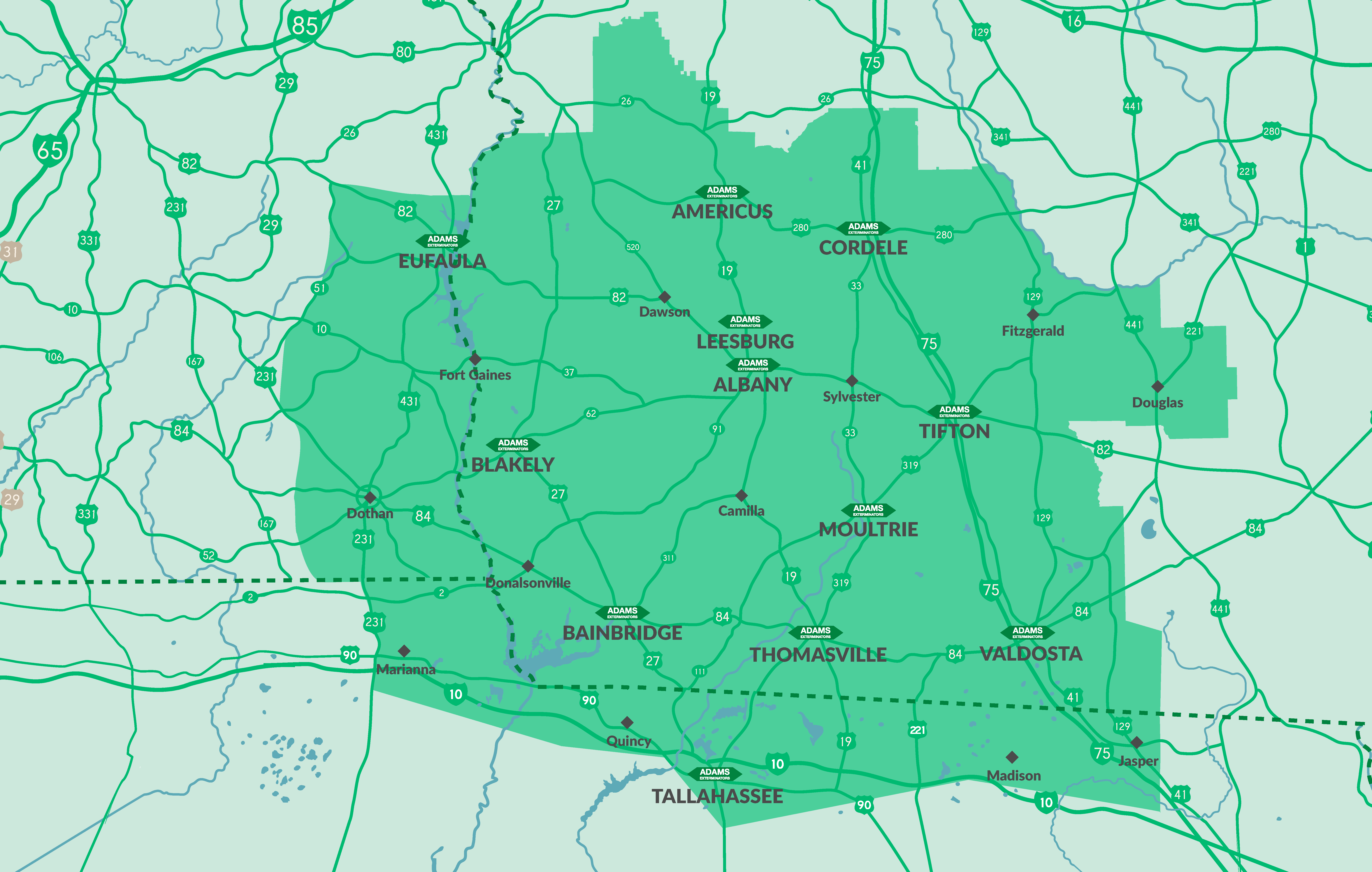 Map of Georgia county locations